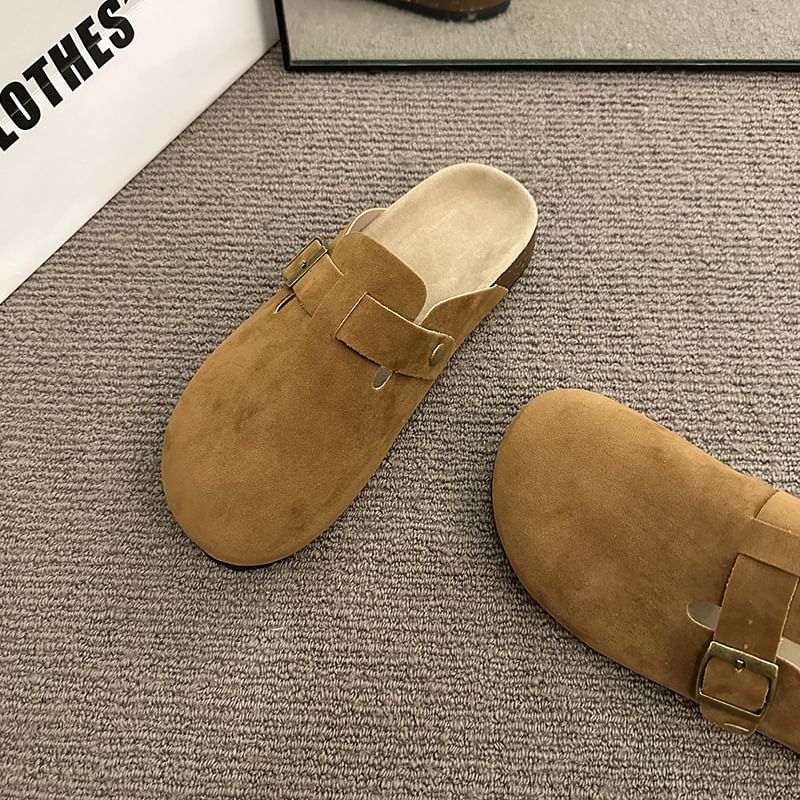 Buckled Platform Mules Plain