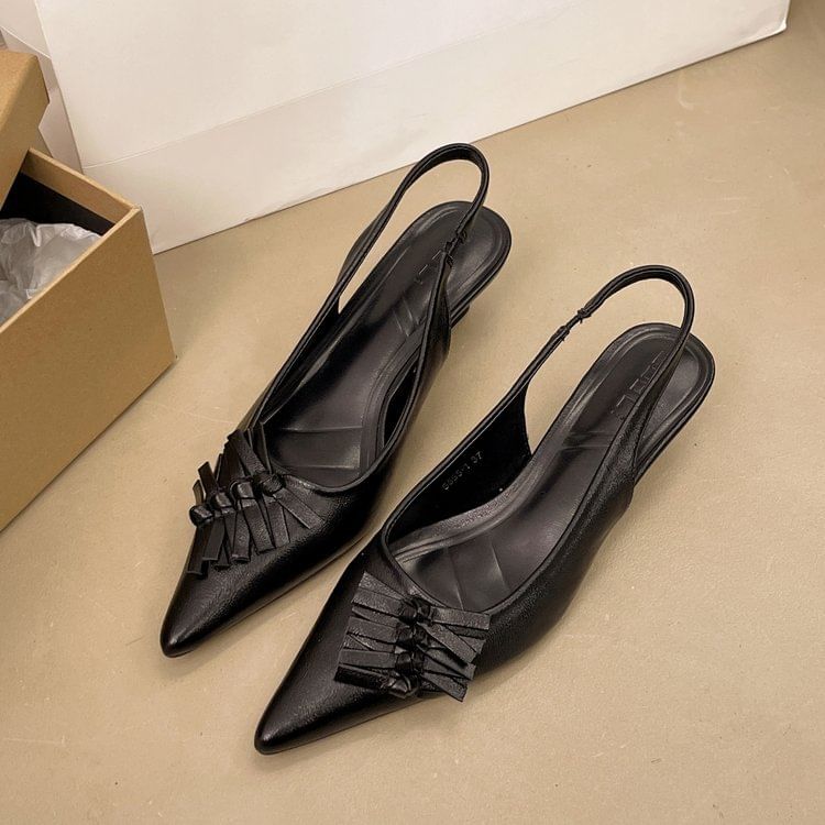 Toe Kitten Heel Slingback Faux Pointed Leather Sandals
