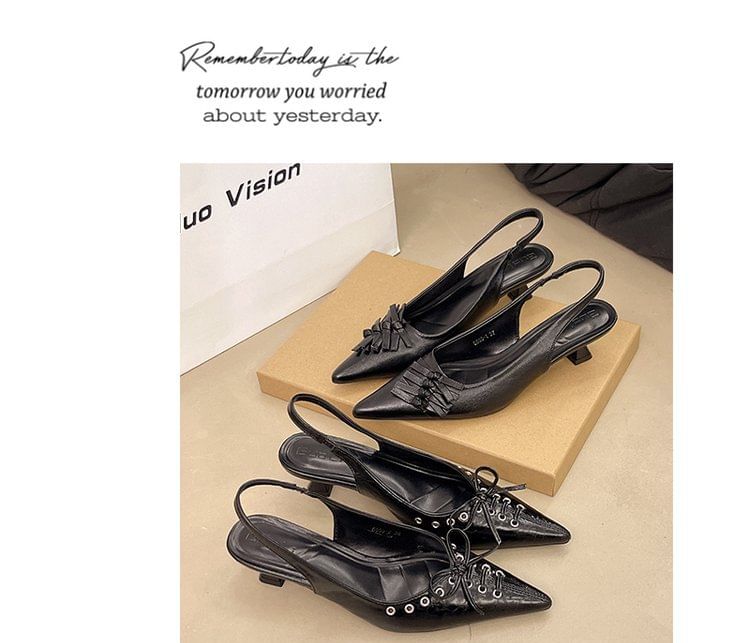 Toe Kitten Heel Slingback Faux Pointed Leather Sandals