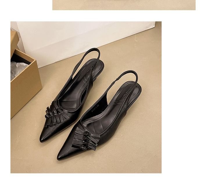 Toe Kitten Heel Slingback Faux Pointed Leather Sandals