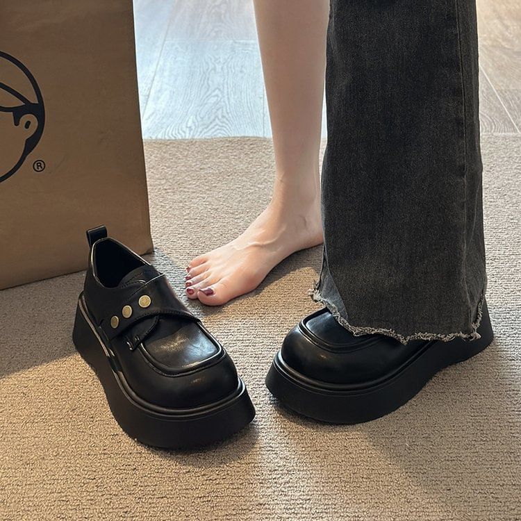 Platform Leather Faux Plain Shoes Adhesive Strap