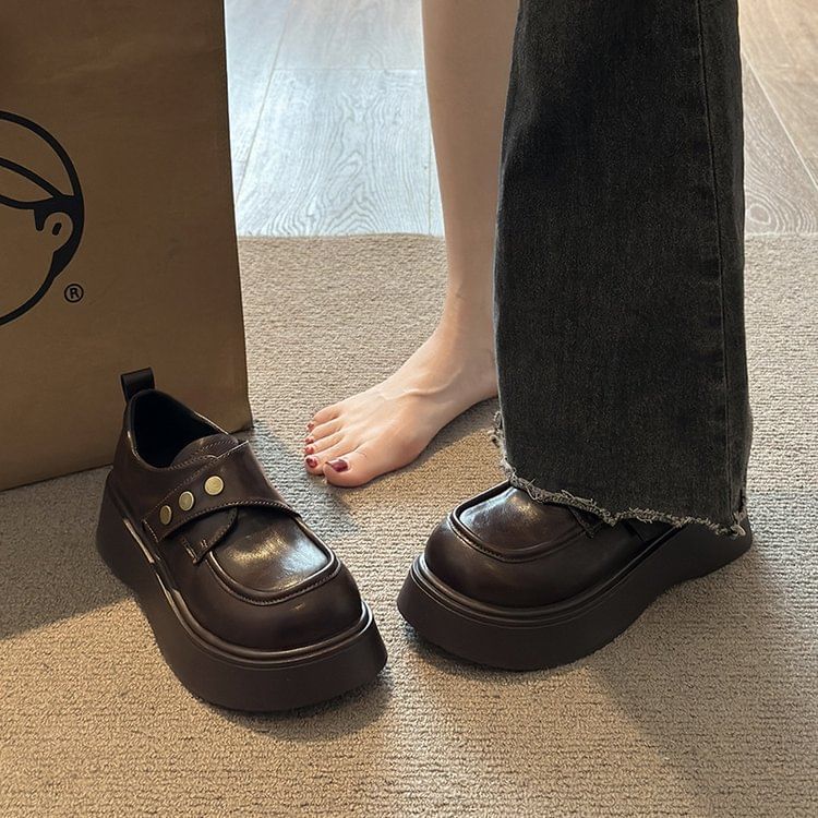 Platform Leather Faux Plain Shoes Adhesive Strap