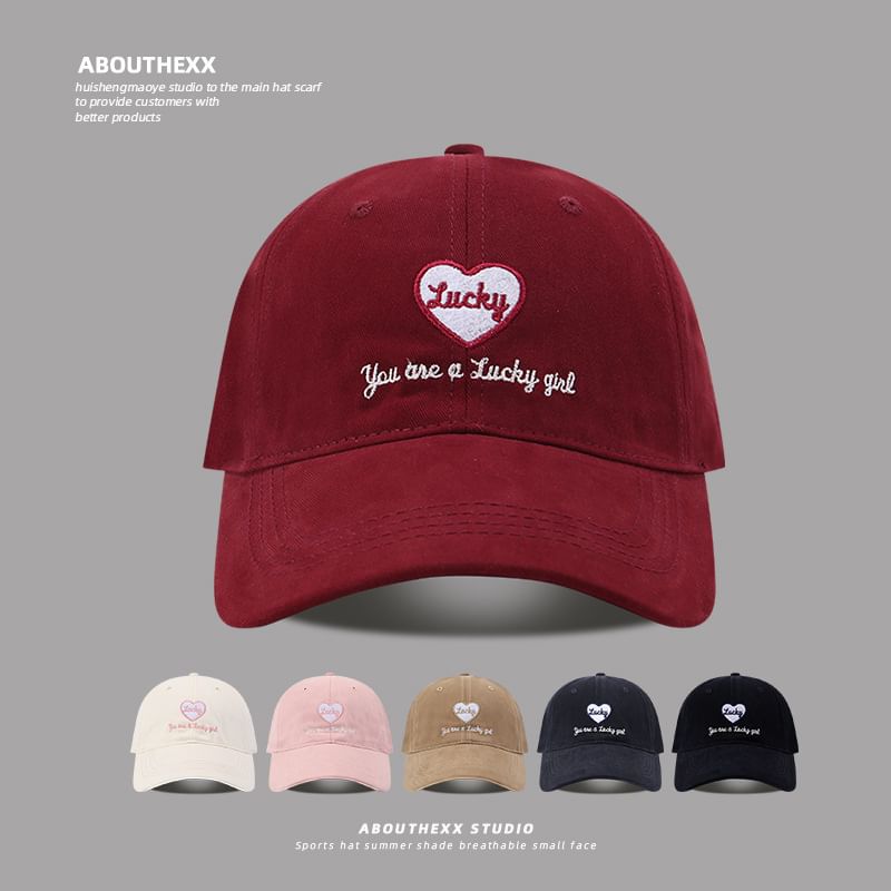 Cap Lettering Heart Baseball Embroidered