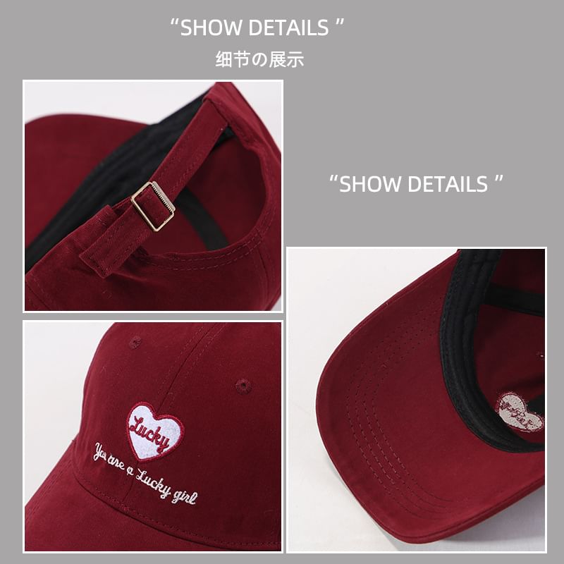 Cap Lettering Heart Baseball Embroidered