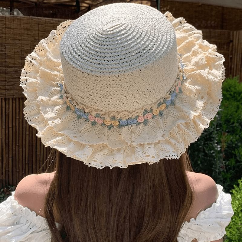 Applique Ruffle Floral Hat