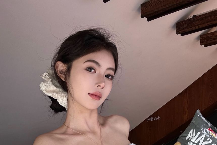 Crop Waist Tube Pants Striped Plain Bow Accent Leg / Top High Wide