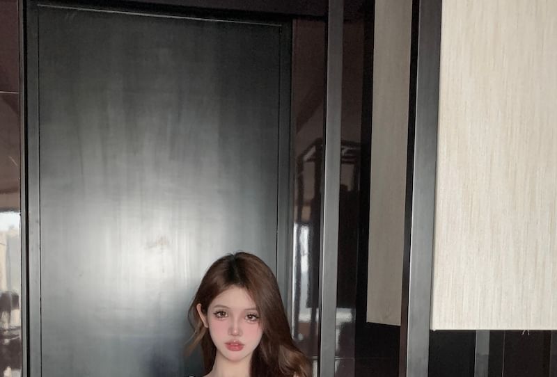 Set High Blouse Skirt Plain Rise Embroidered Top Maxi A-Line Puff-Sleeve Shorts / Flower V-Neck Camisole