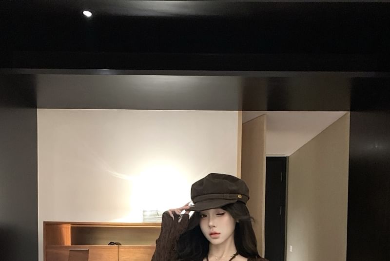 Print Sleeve Dress / Front Tie Bodycon Top Strapless V-Neck Ruffle Trim Butterfly Midi Plain Long