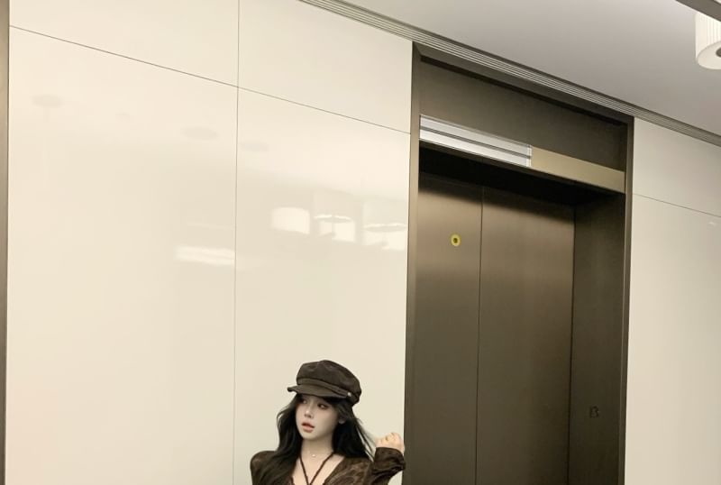 Print Sleeve Dress / Front Tie Bodycon Top Strapless V-Neck Ruffle Trim Butterfly Midi Plain Long