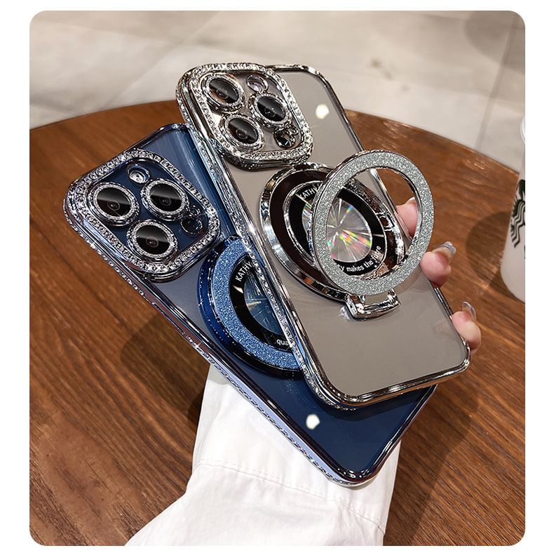 (Compatible Stand Rhinestone Phone with Transparent Case MagSafe) Magnetic