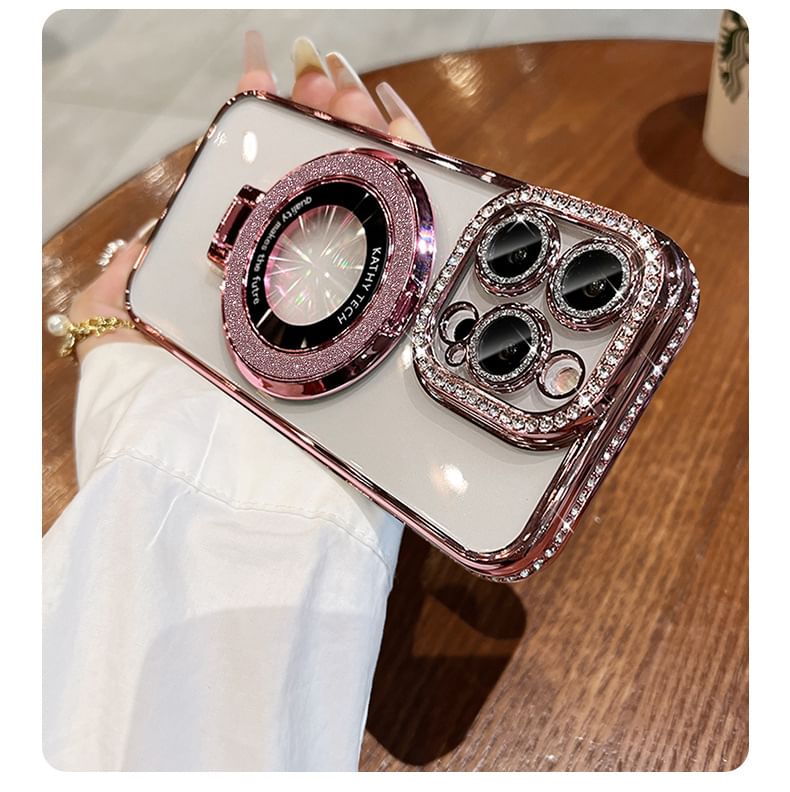 (Compatible Stand Rhinestone Phone with Transparent Case MagSafe) Magnetic