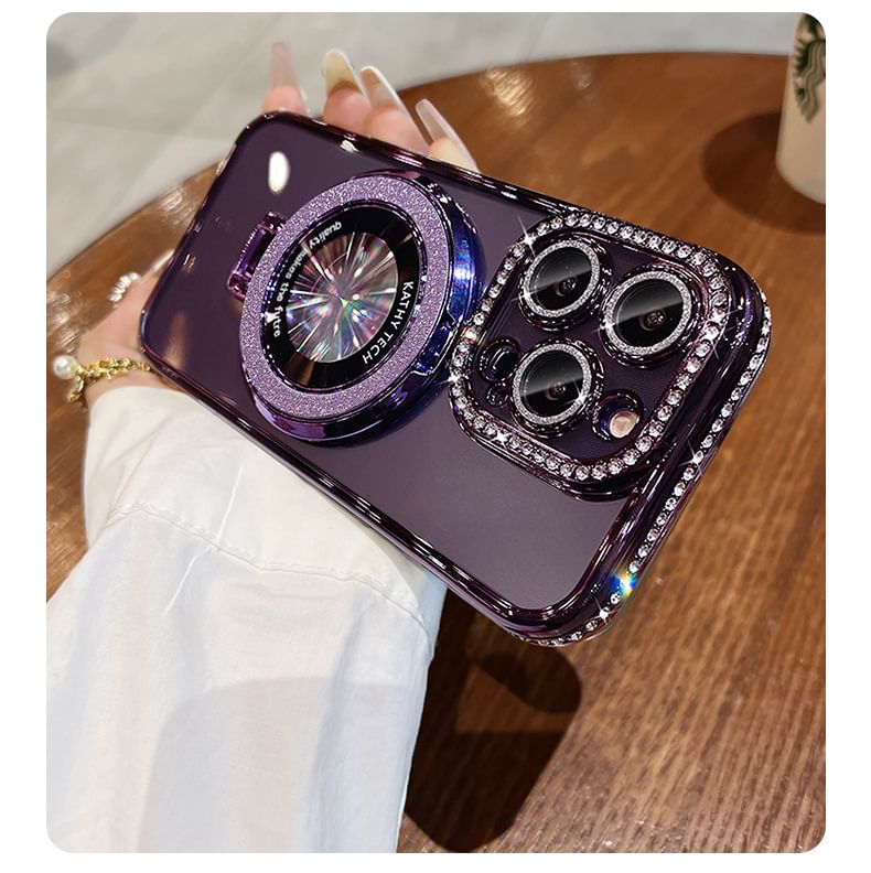 (Compatible Stand Rhinestone Phone with Transparent Case MagSafe) Magnetic