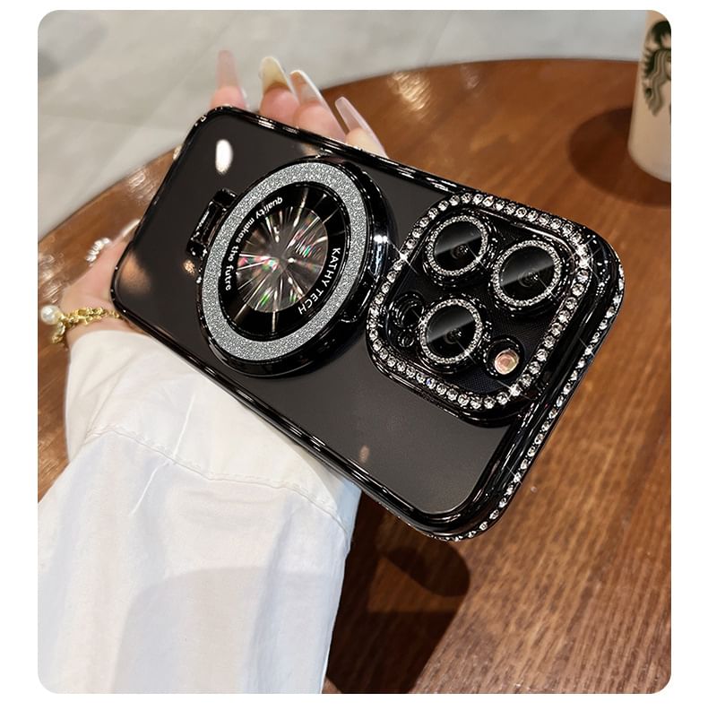 (Compatible Stand Rhinestone Phone with Transparent Case MagSafe) Magnetic