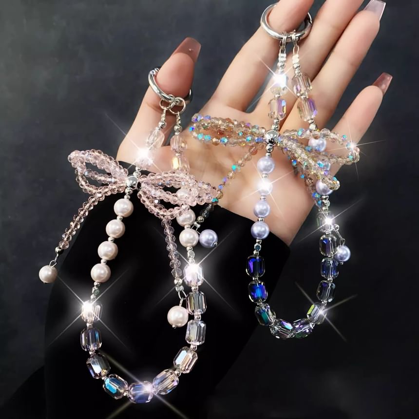 with Strap Crystal Faux Bow Lanyard Pad Pearl Phone