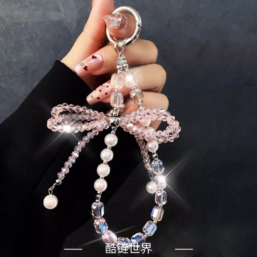 with Strap Crystal Faux Bow Lanyard Pad Pearl Phone