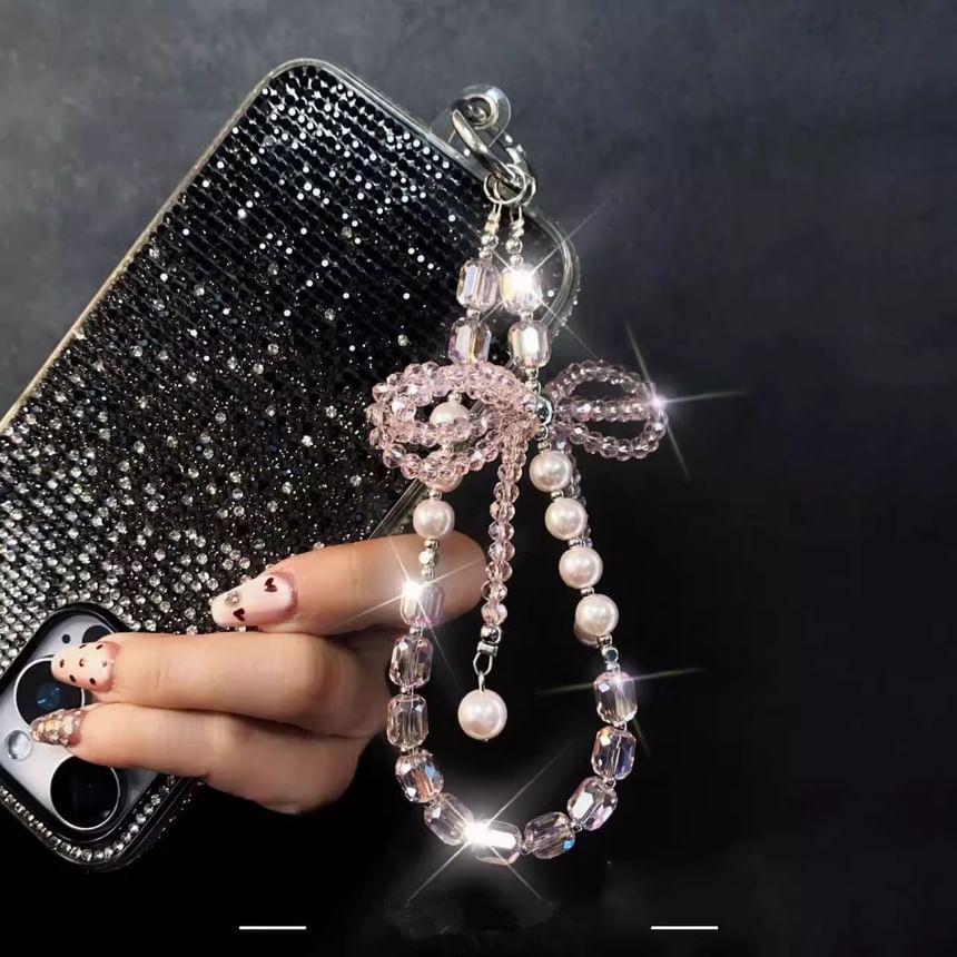with Crystal Strap Pad Lanyard Pearl Phone Faux Bow