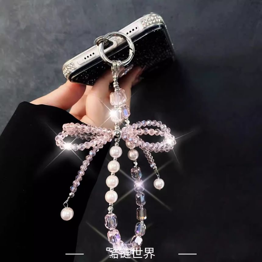 with Crystal Strap Pad Lanyard Pearl Phone Faux Bow