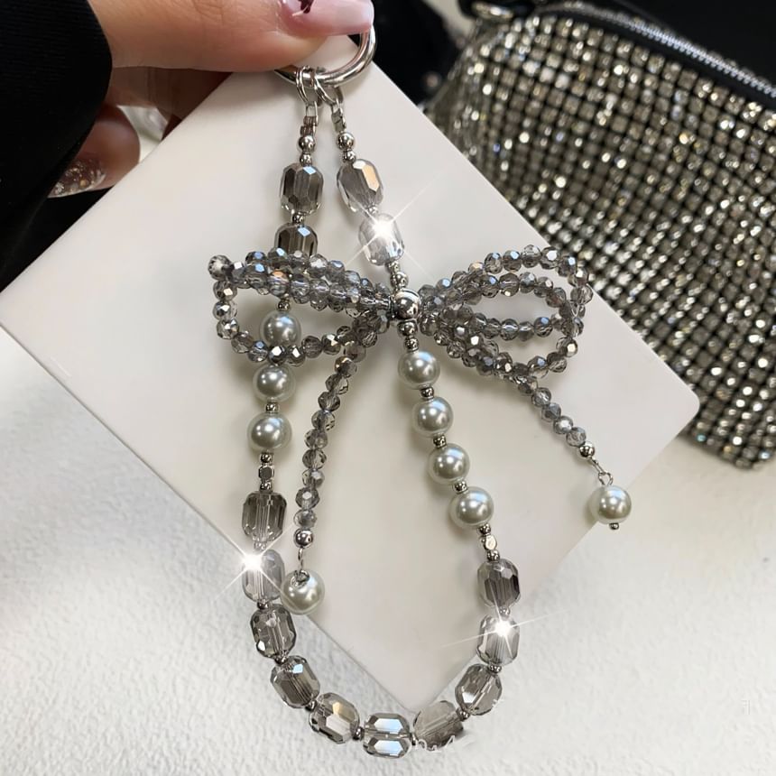 with Crystal Strap Pad Lanyard Pearl Phone Faux Bow