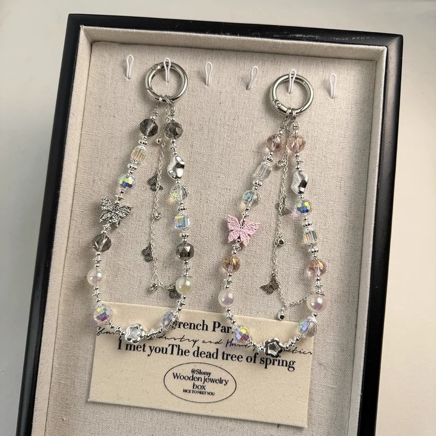 Butterfly Crystal Strap Phone Pearl Faux