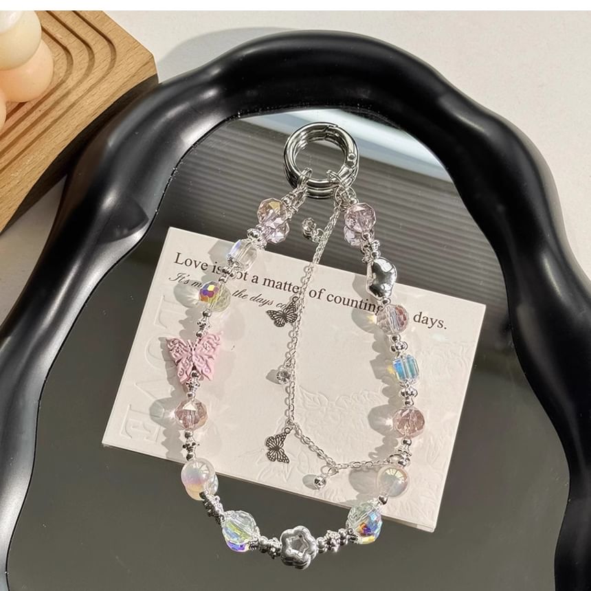 Crystal Pearl Strap Butterfly Phone Faux