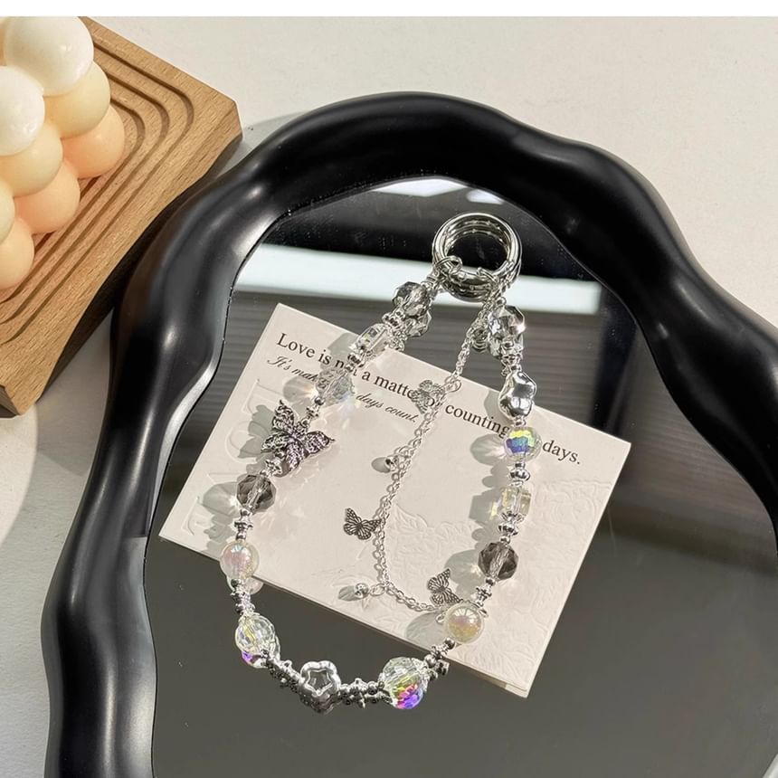 Butterfly Crystal Strap Phone Pearl Faux