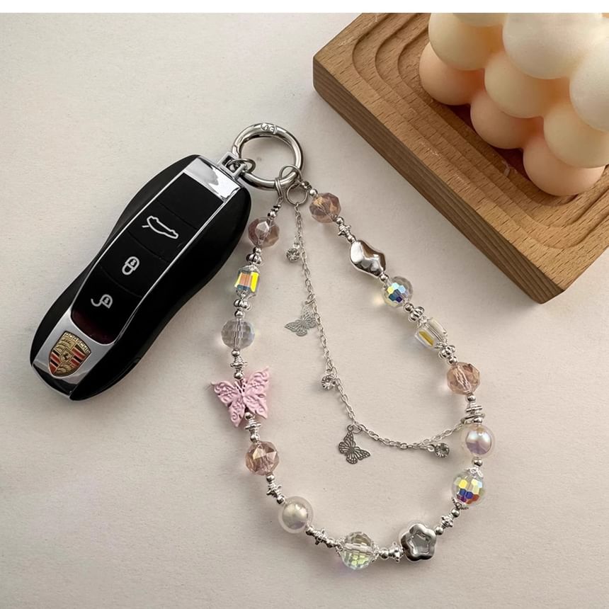 Crystal Pearl Strap Butterfly Phone Faux