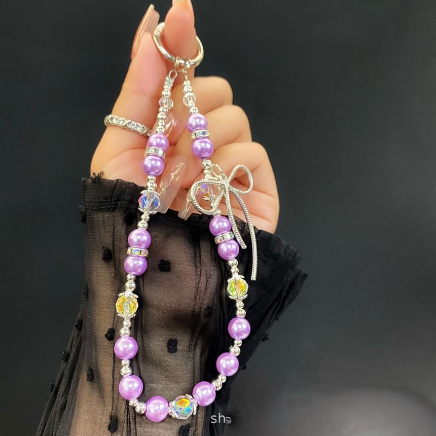 Faux Phone Pearl Strap Bow with Lanyard Pad