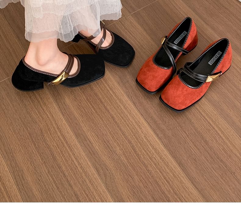 Square Pumps Chunky Mary Contrast Trim Heel Toe Jane