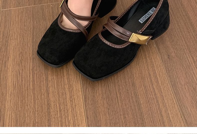 Square Pumps Chunky Mary Contrast Trim Heel Toe Jane