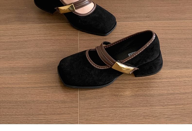 Square Pumps Chunky Mary Contrast Trim Heel Toe Jane