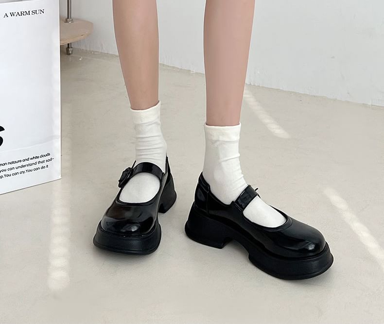 Leather Faux Shoes Platform Buckled Plain Mary Jane