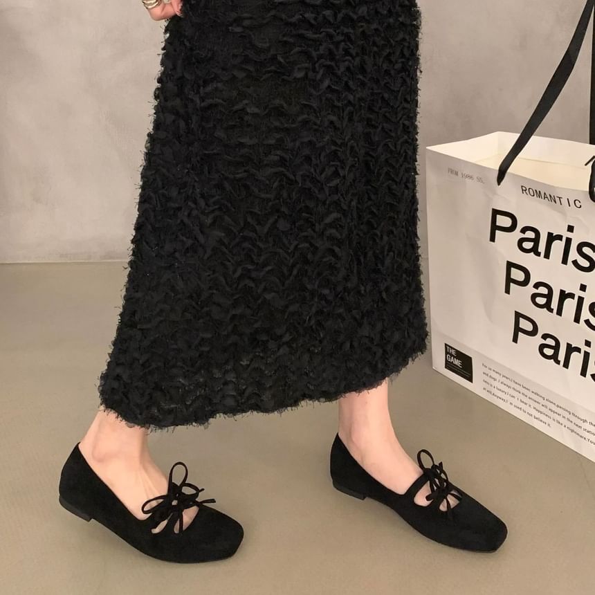 Plain Square Accent Toe Jane Flats Bow Mary