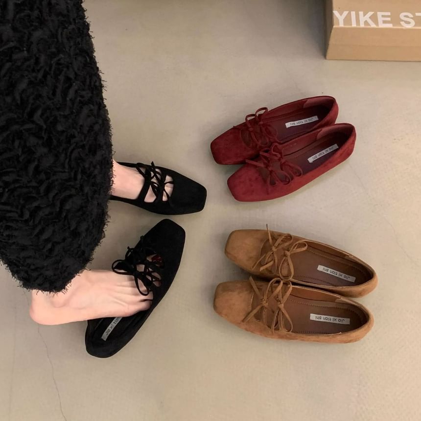 Plain Square Accent Toe Jane Flats Bow Mary
