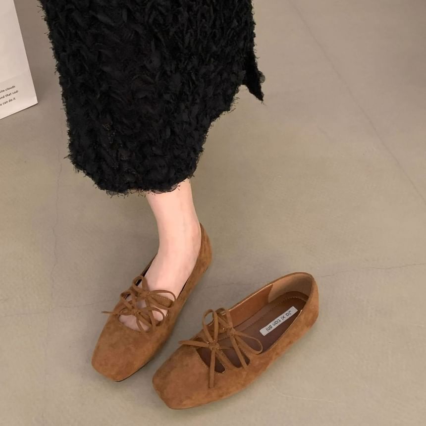 Plain Square Accent Toe Jane Flats Bow Mary