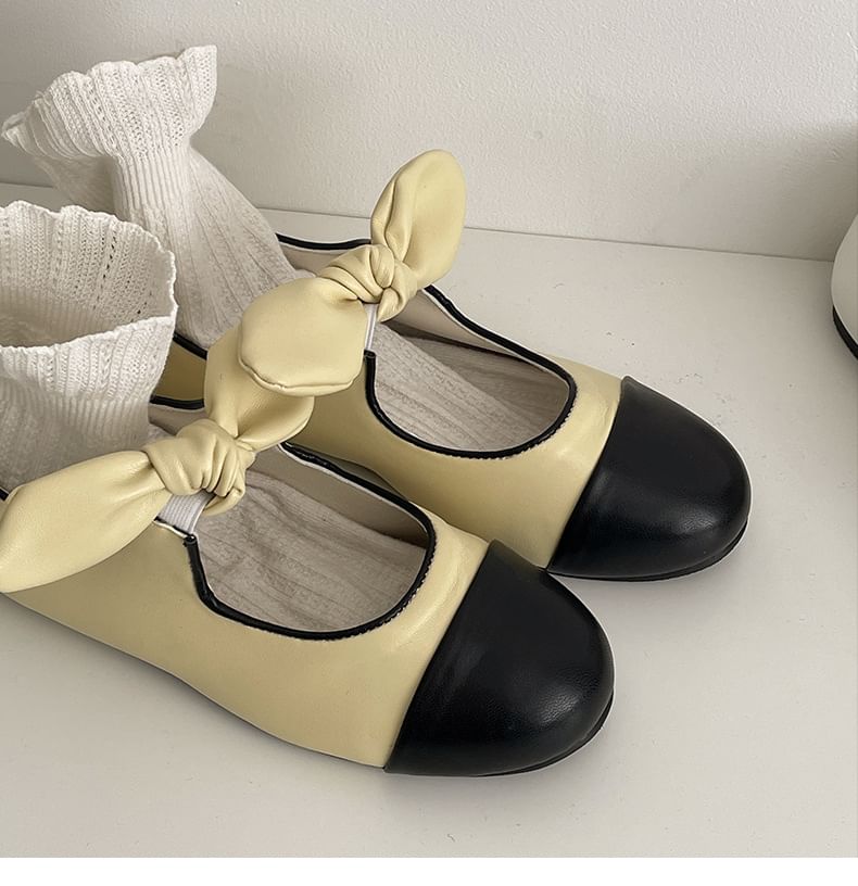 Flats Cap Jane Mary Accent Bow Leather Faux Toe