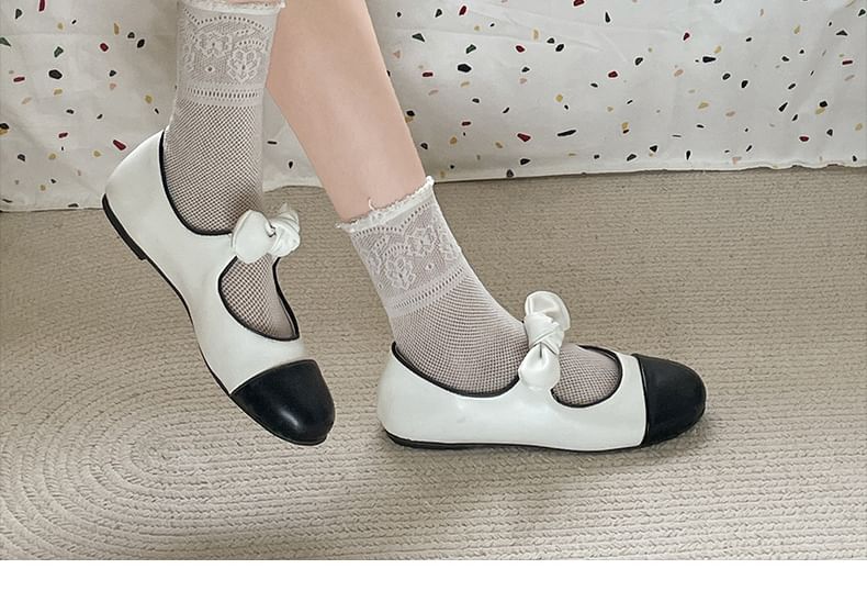 Flats Cap Jane Mary Accent Bow Leather Faux Toe