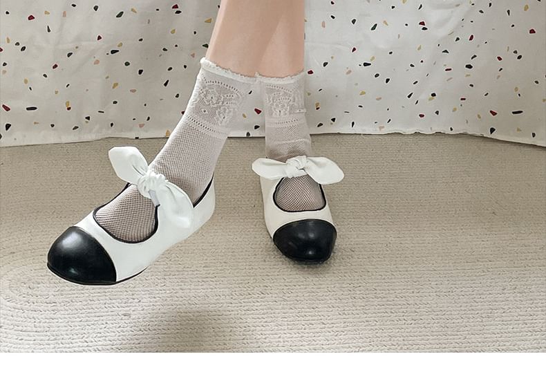 Flats Cap Jane Mary Accent Bow Leather Faux Toe