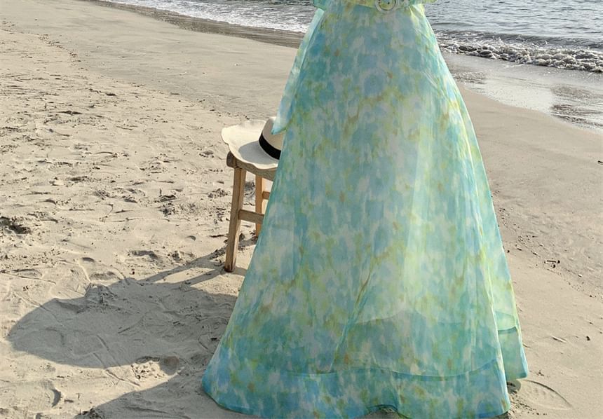 Rise + Floral A-Line Skirt Top Crop High Sleeveless Maxi Set: