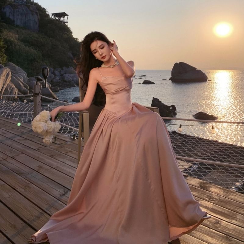 Gown A-Line Plain Strap Spaghetti Evening