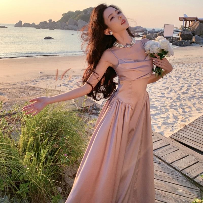 Gown A-Line Plain Strap Spaghetti Evening