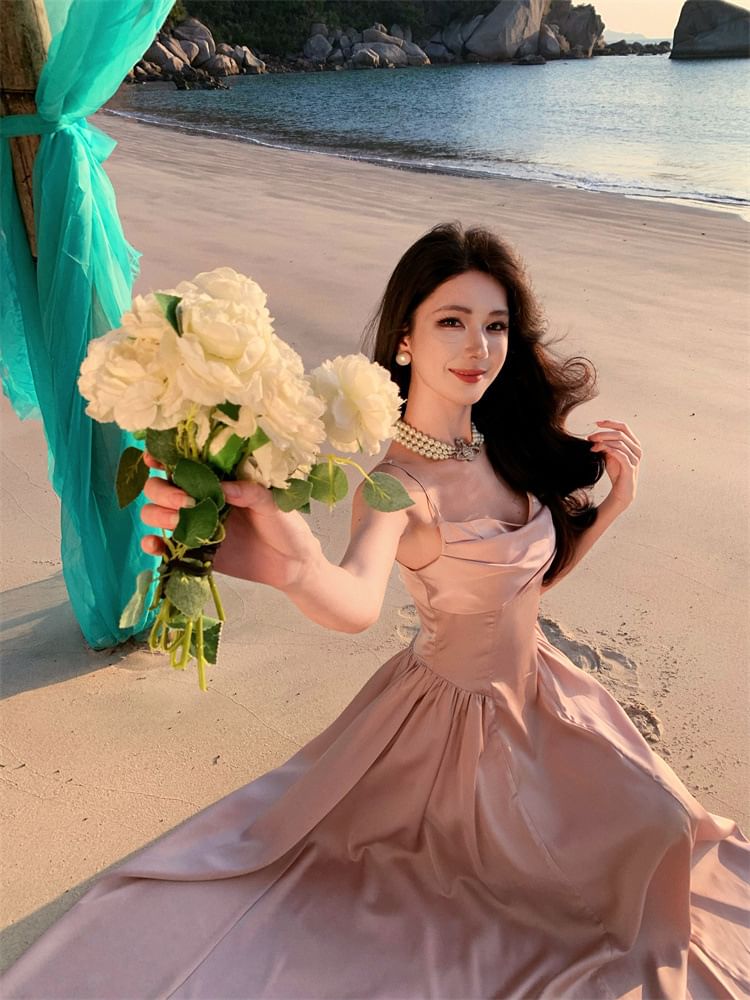 Gown A-Line Plain Strap Spaghetti Evening