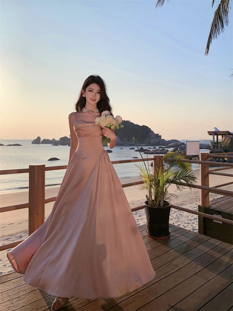 Gown A-Line Plain Strap Spaghetti Evening