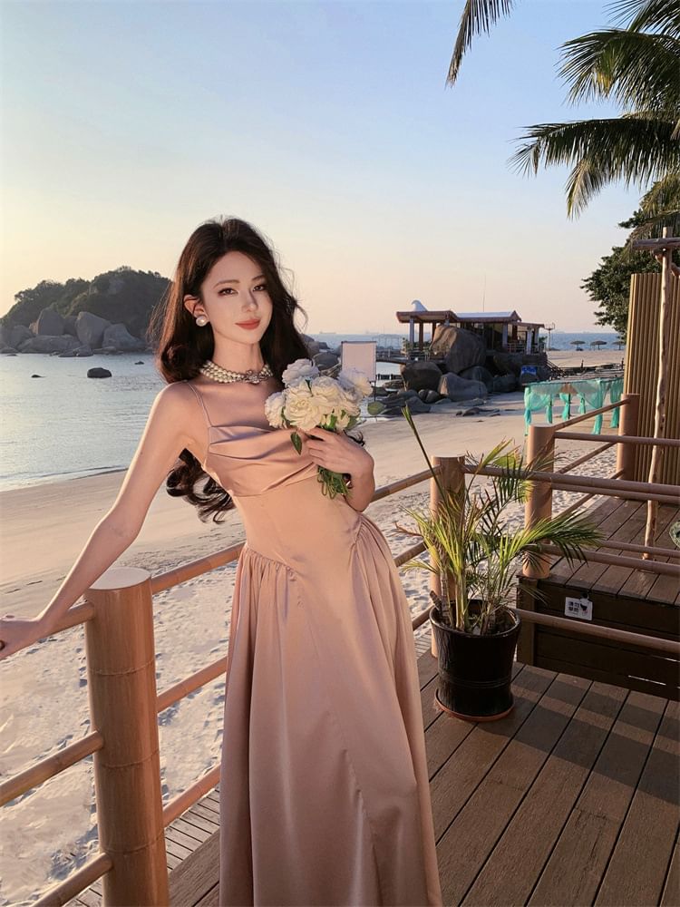 Gown A-Line Plain Strap Spaghetti Evening