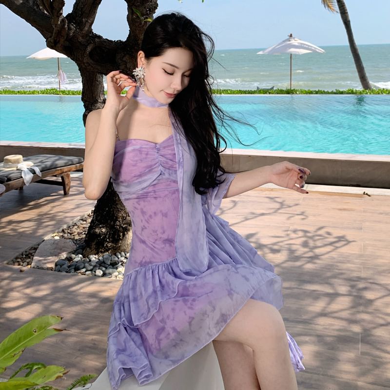 Tie-Dye Strap A-Line V-Neck Spaghetti Mini Dress