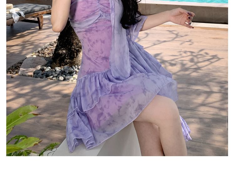 Strap Mini Tie-Dye Spaghetti V-Neck Dress A-Line