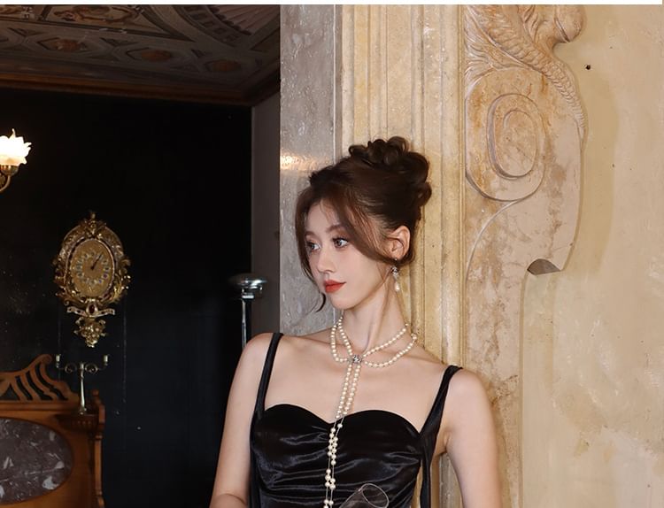 Sweetheart Maxi Ruched Strap Neck Dress Plain Spaghetti Sheath