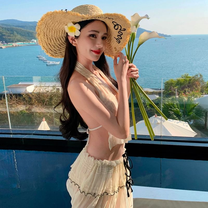 Rise Sleeveless Set: Maxi Top Crop Detail Skirt Bow Mid + V-Neck Plain A-Line