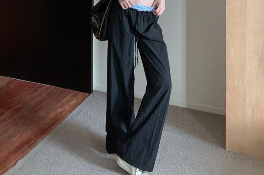 Top Gingham Leg Low Wide V-Neck Pants Halter Crop / Waist Button-Up