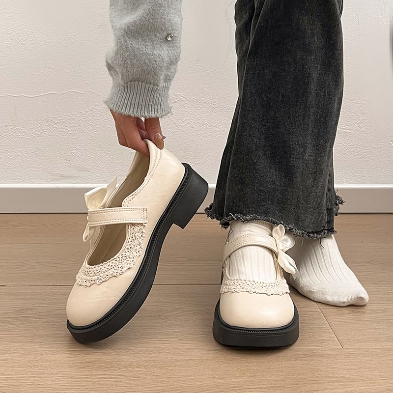 Bow Shoes Lace Trim Mary Jane Platform