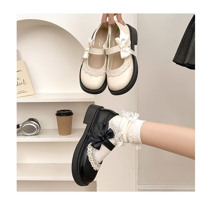 Bow Shoes Lace Trim Mary Jane Platform